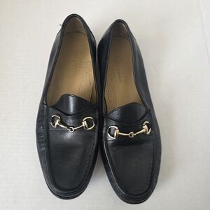 Cole Haan Black Leather Slip-On Loafers with Gold Accents